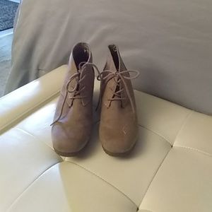 Faux Suede Tan Wedge Booties